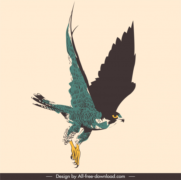 decoración de silueta de pintura de águila volando boceto retro dibujado a mano