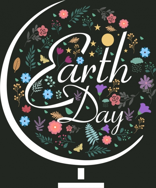 bumi hari latar belakang warna-warni bunga hiasan globe sketsa