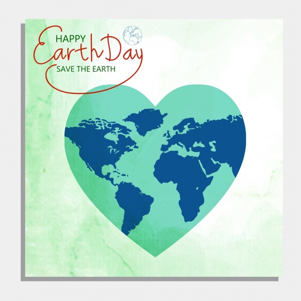 le jour de la terre, icône continental fond vert en forme de cœur