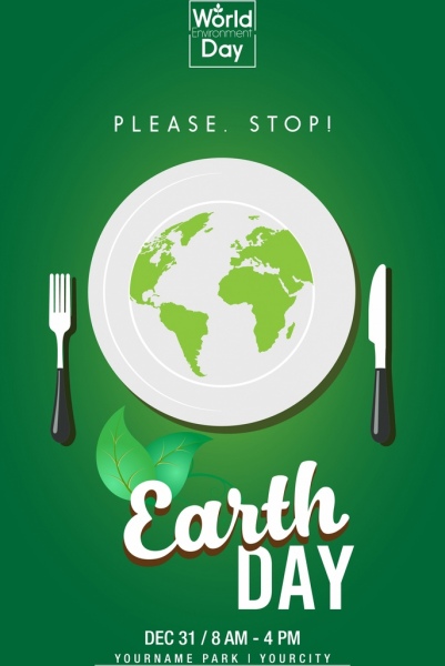 地球日橫幅綠色地球裝潢盤圖標