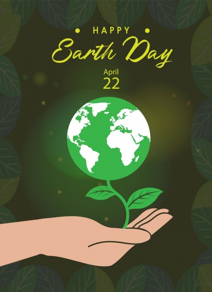Erde Tag Banner funkelnden leuchtender Globus Hand Symbole