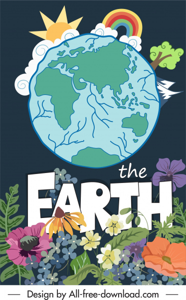 يوم الأرض ملصق عناصر العالم رسم الزهور الديكور