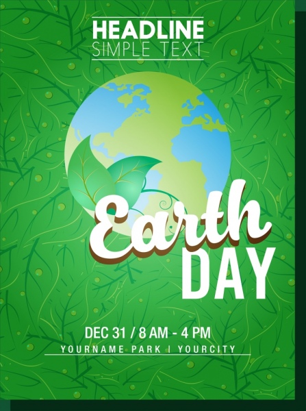 地球日海報綠色葉子背景地球裝飾