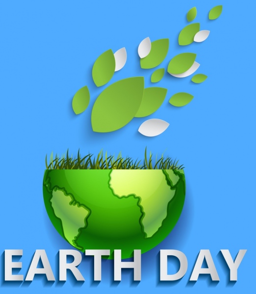 El día de la tierra poster planeta verde hierba hojas iconos