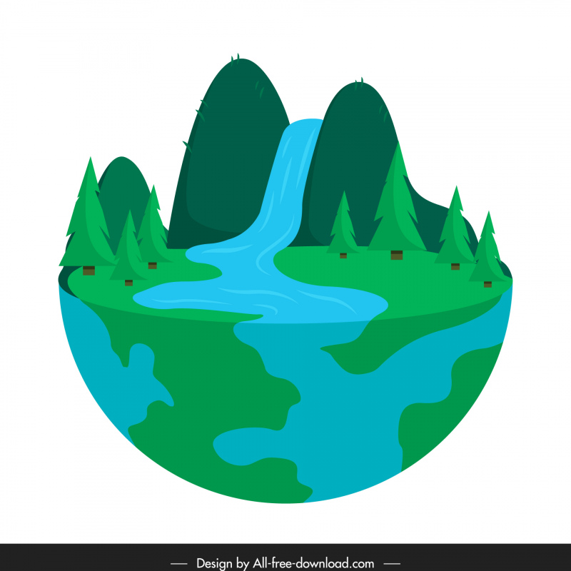 elemen desain perlindungan ekologi bumi sketsa alam globe 3d