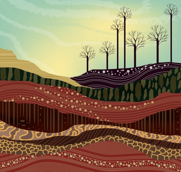 capas de tierra de la tierra dibujando curvas colorido diseño