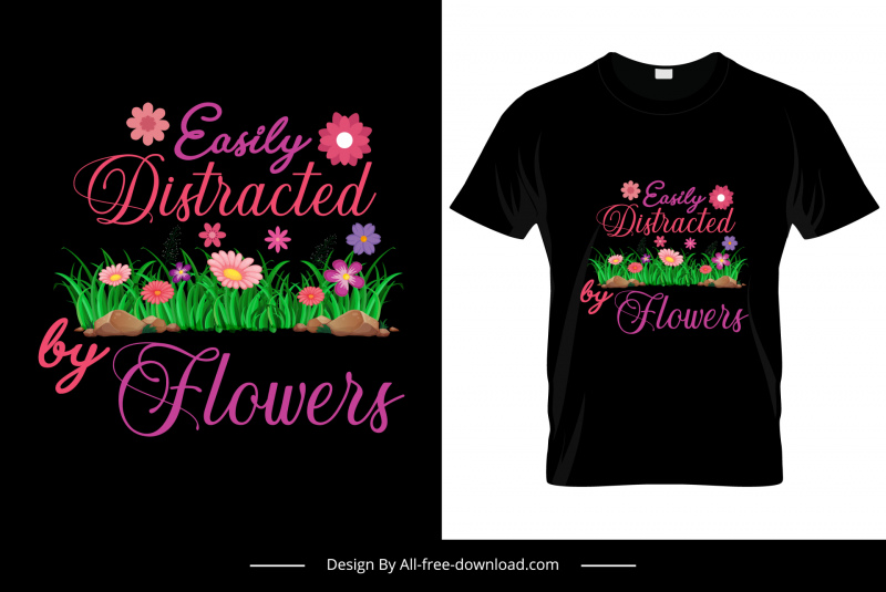 Mudah terganggu oleh template tshirt bunga dekorasi elemen alam gelap yang elegan