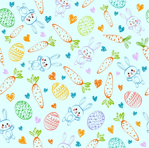 Easter Background Carrot Bunny Egg Icons Repeating Sketch