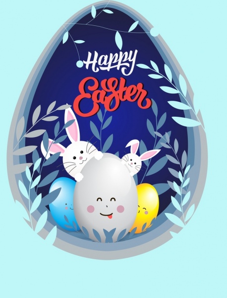 復活節背景雞蛋兔子圖釋葉裝飾