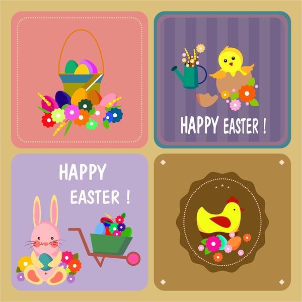 Easter koleksi template latar belakang berwarna gaya datar