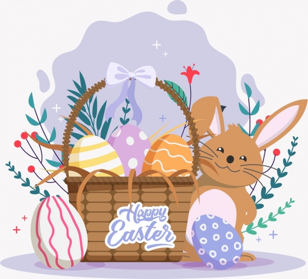 easter banner bunny basket telur ikon desain klasik