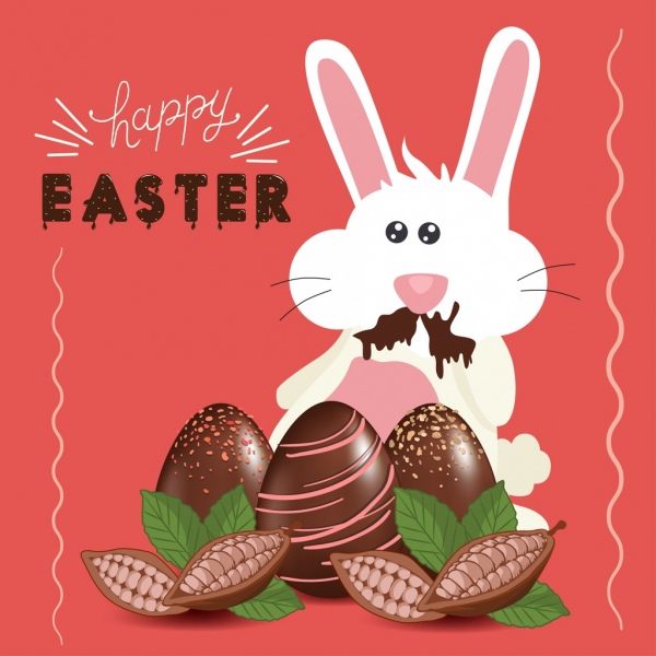 عيد الفصح لافتة الكاكاو الشوكولاته الأرنب أيقونات ديكور