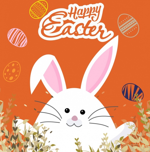Easter banner kelinci lucu ikon telur dekorasi