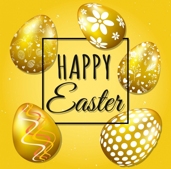 复活节横幅闪亮的金色装饰鸡蛋图标