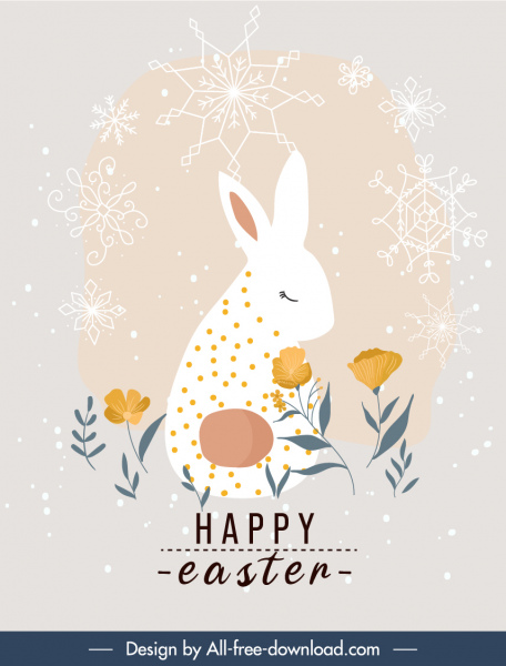 bandeira de páscoa flocos de neve bunny decoração floral esboço plano