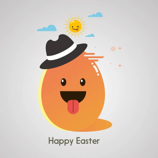 Easter banner bergaya telur matahari ikon berwarna-warni kartun