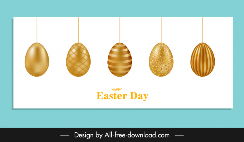 Plantilla de banner de Pascua Decoración de huevos de Pascua dorados de lujo