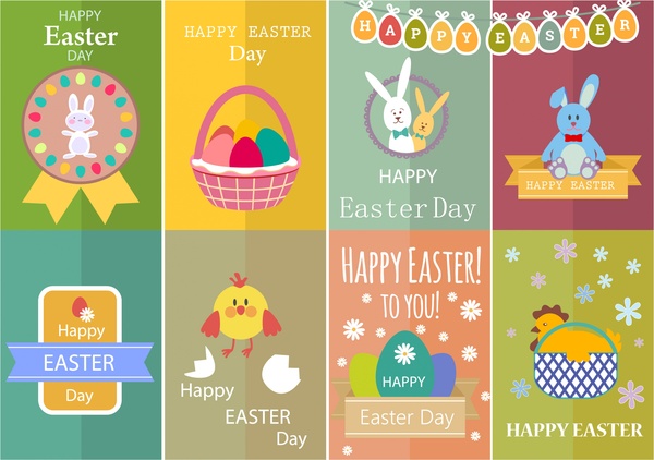 Easter kartu set dengan gaya cute desain berwarna