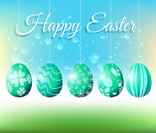Plantilla de tarjeta de Pascua huevos decorativos cuelgan brillante cubierta