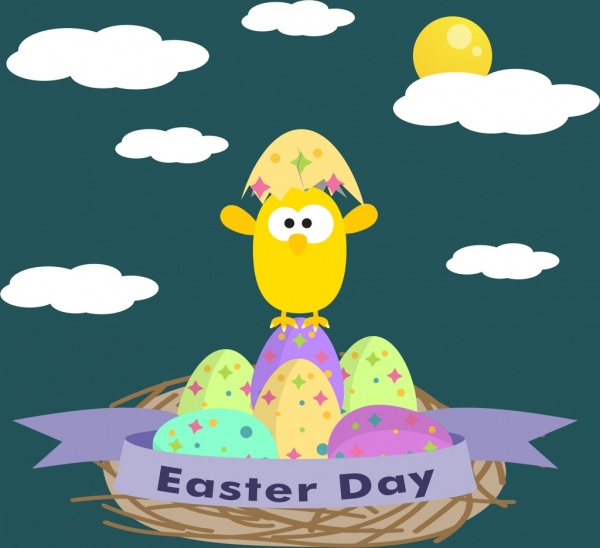 复活节背景七彩蛋孵化小鸡装饰