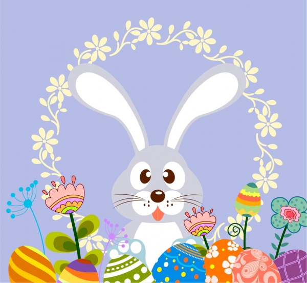 Easter Decorative Background Cute Bunny huevos coloridos iconos