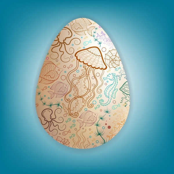 Telur Paskah dekorasi makhluk laut ikon sketsa