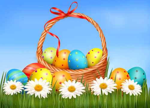 huevos de Pascua y el vector de la cesta