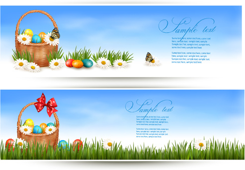 Paskalya yumurtaları ve sepet vektör