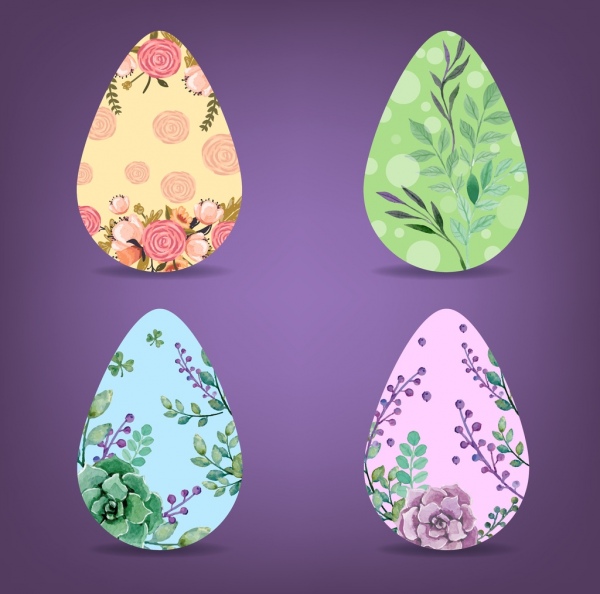 复活节彩蛋图标缤纷鲜花装饰平面设计