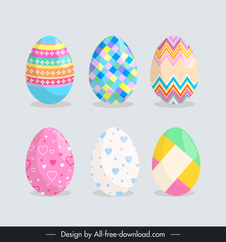  easter eggs ícones define coleção elegante colorido geometria moderna corações decoração