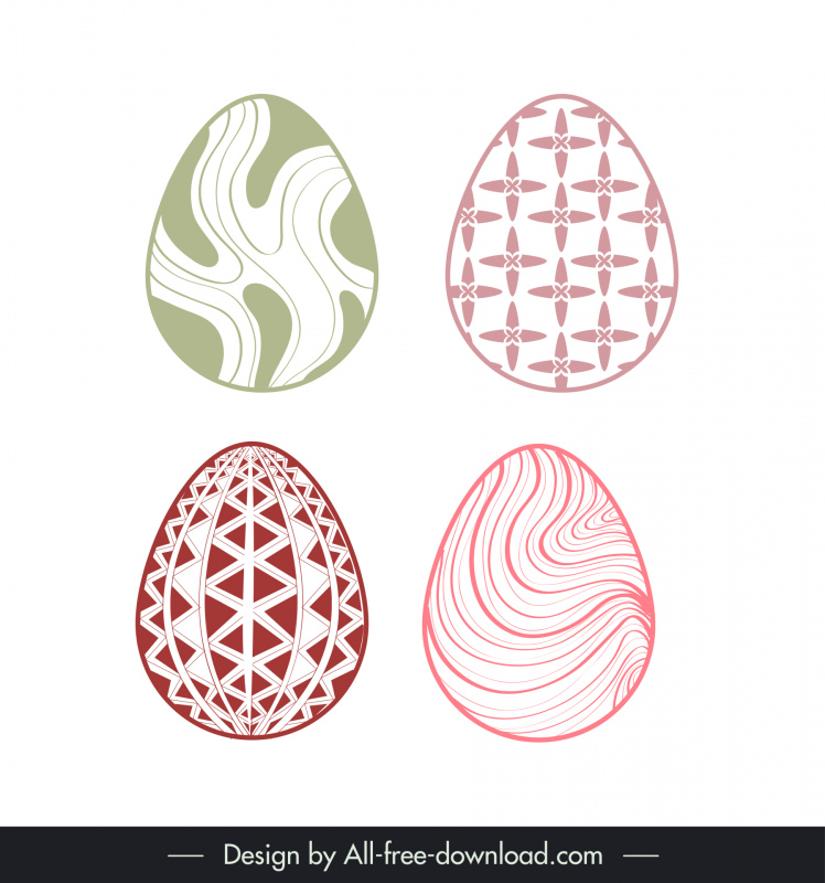 huevos de pascua iconos conjuntos planos curvas clásicas formas repetidas contorno