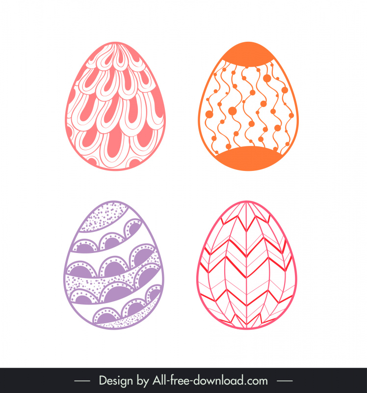 ícones de easter eggs define padrão clássico de repetição plana desenhado à mão