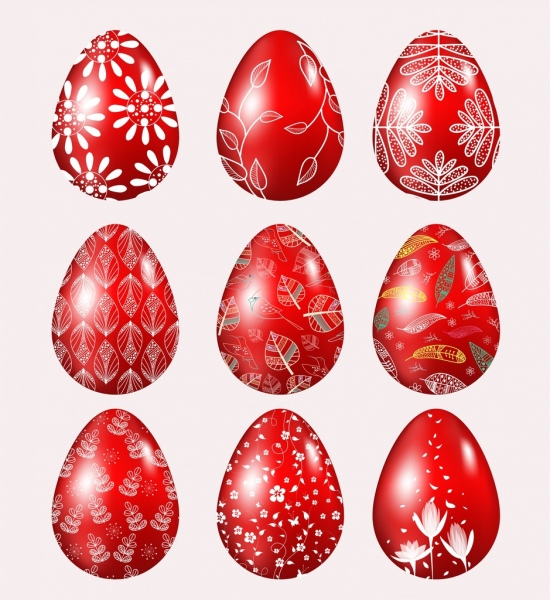 décor naturel de Pâques oeufs icônes design rouge brillant