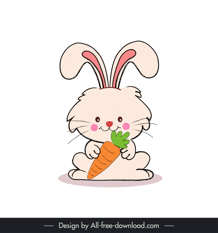 Kelinci Paskah dengan ikon wortel sketsa karton lucu