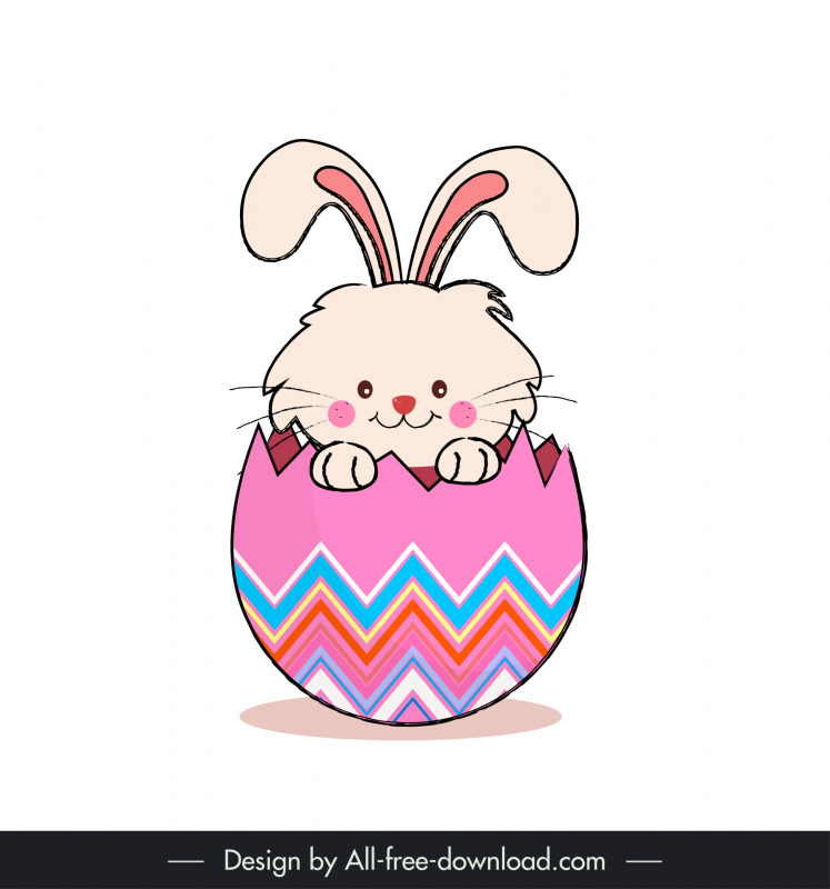 coelho de páscoa com ícone de ovo chocado esboço bonito dos desenhos animados