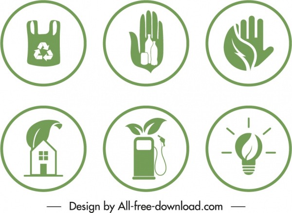modelos de emblemas ecológicos formam símbolos planos verdes