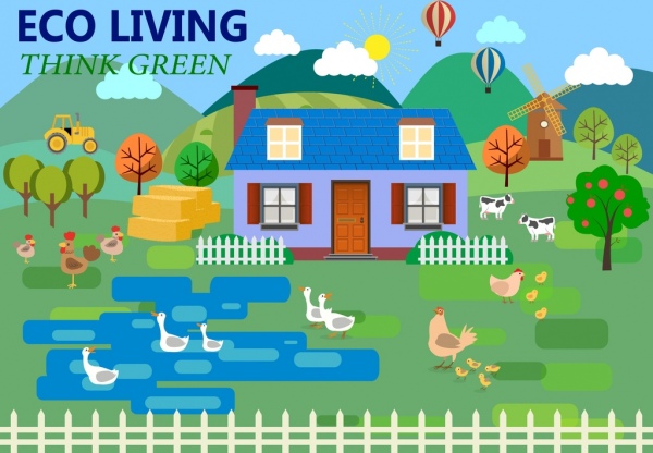 Eco banner pedesaan farmhouse latar belakang warna-warni desain