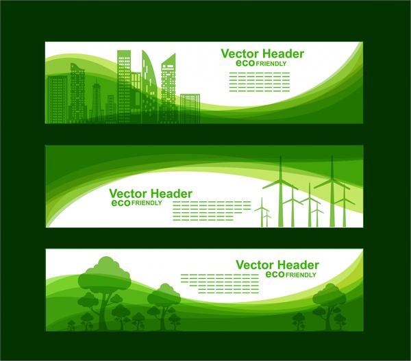 Eco banner set kota hijau pohon kurva gaya