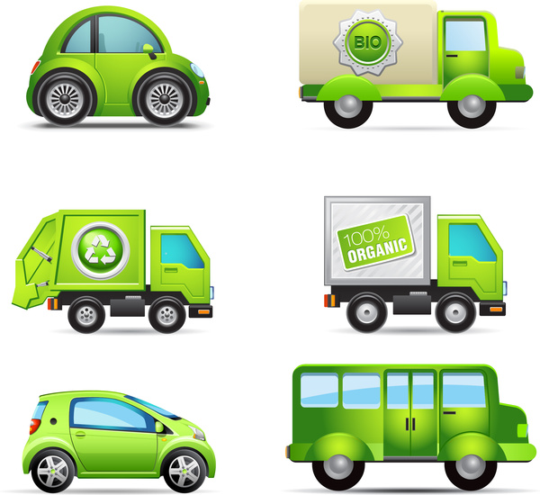 Ensemble de véhicules écologiques bio verts