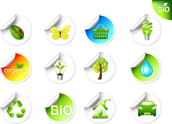 conjunto de ícones do eco bio adesivo