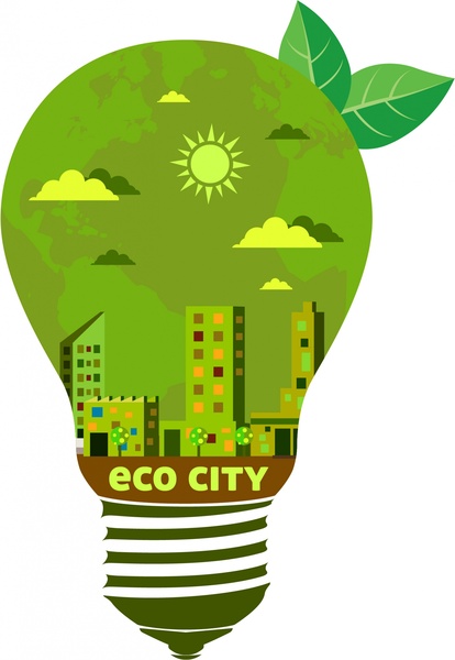Эко города логотип виньетка зеленый город в колбе