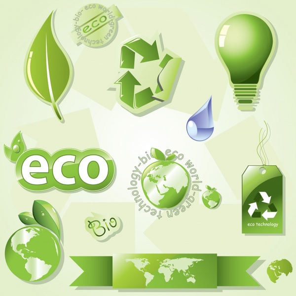Elementos de diseño ecológico Símbolos verdes Decoración