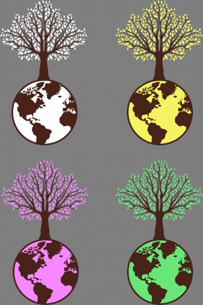 Eco-Design-Elemente Baum Erde Symbole Isolierung