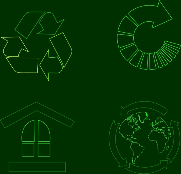 Эко-иконы изложить зеленые стрелки земли дом изоляции