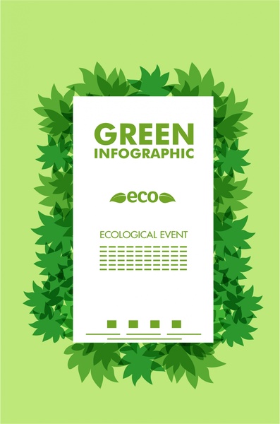 decoração de folhas verdes de bandeira de infográfico de eco