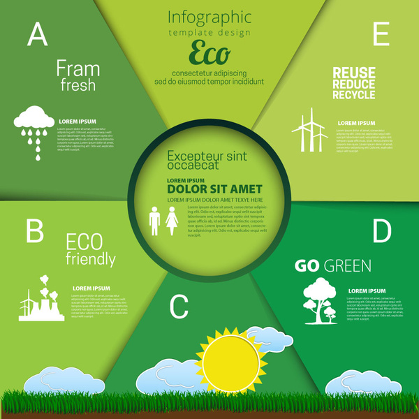 ออกแบบ infographic eco กับพื้นหลังสีเขียว