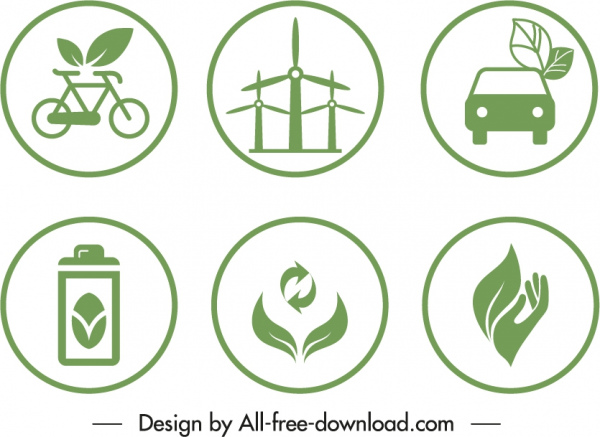 modelos de rótulo ecológico símbolos ambientais de design plano verde