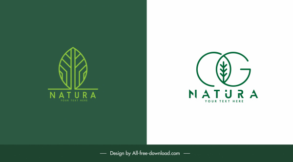 templat logo eco sketsa daun datar hijau