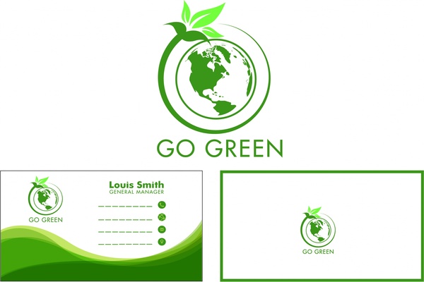 Эко название карточки дизайн Зеленый глобус лист стиль