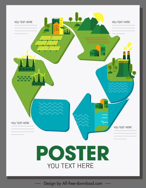 elementos del entorno de la plantilla de póster ecológico reciclan el boceto de la flecha